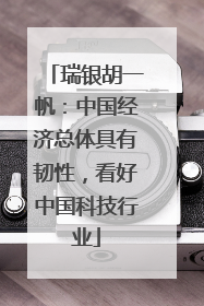 瑞银胡一帆：中国经济总体具有韧性，看好中国科技行业
