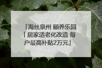 海丝泉州 颐养乐园丨居家适老化改造 每户最高补贴2万元