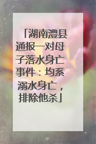 湖南澧县通报一对母子落水身亡事件：均系溺水身亡，排除他杀